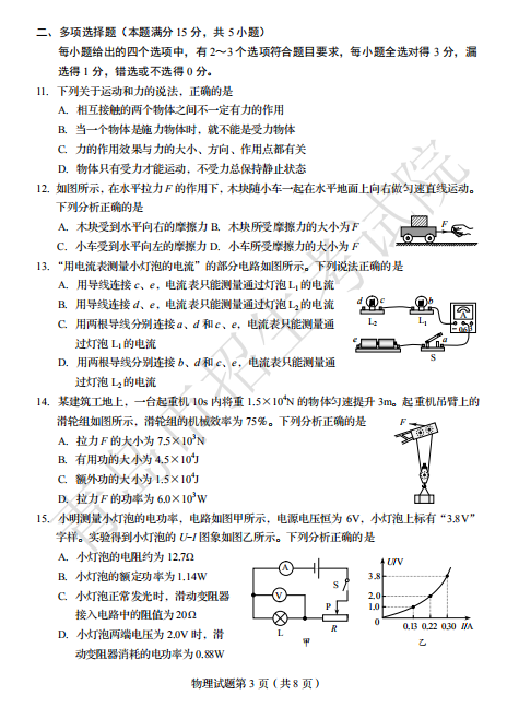 2020年山东青岛中考物理真题（已公布）