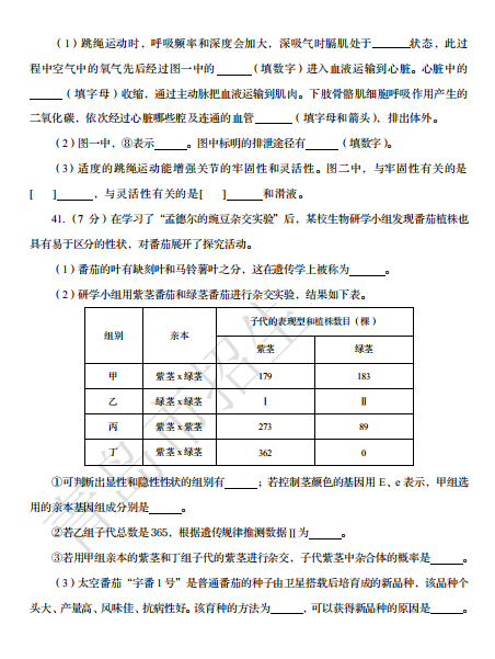 2020年山东青岛中考生物真题（已公布）