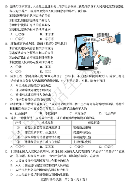 2020年山东青岛中考政治真题（已公布）