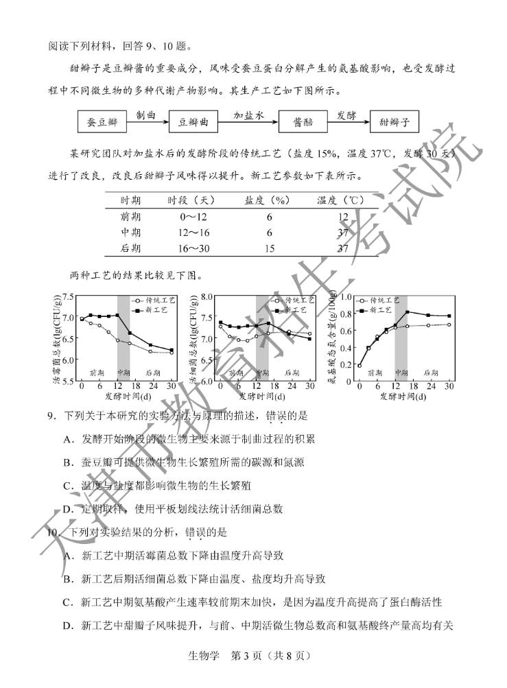 2020年天津高考生物试题（图片版）3