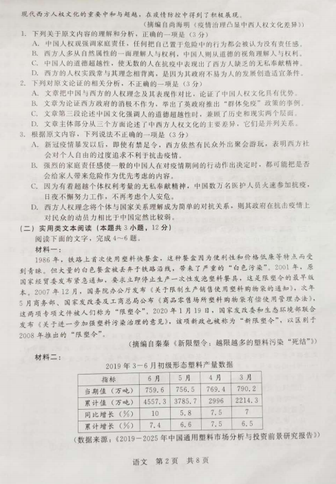 2020届山西省晋中市高三语文普通高等学校招生统一模拟试题（图片版）2