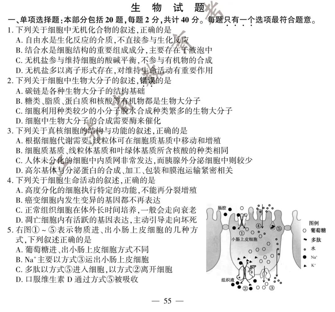 2020年江苏高考生物试题公布